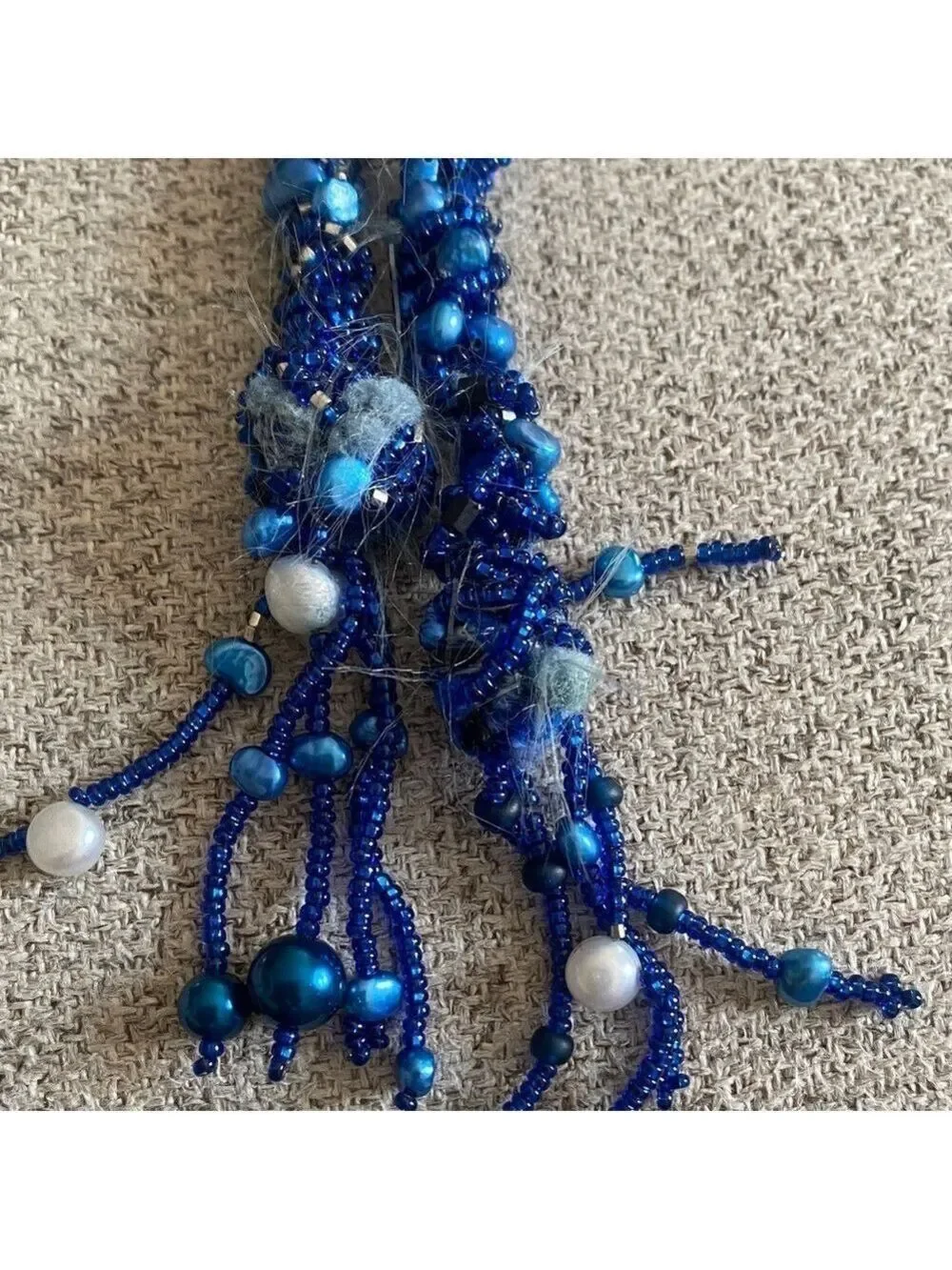 Handmade Blue Beaded Lariat Necklace 41”